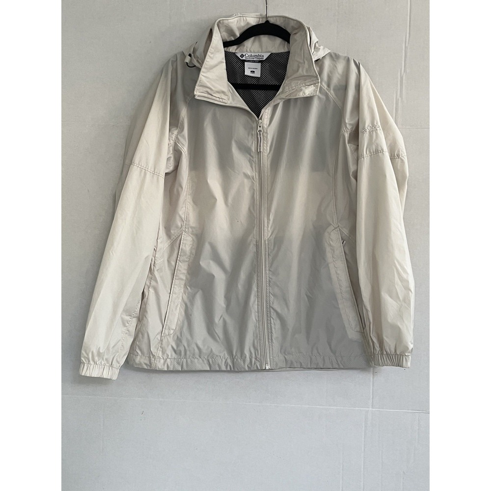 Columbia Windbreaker Jacket Womens Large Cream Zip Up Hooded